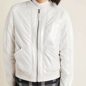 Anthropologie Ivory Quilted Sateen Bomber Jacket by Marrakech